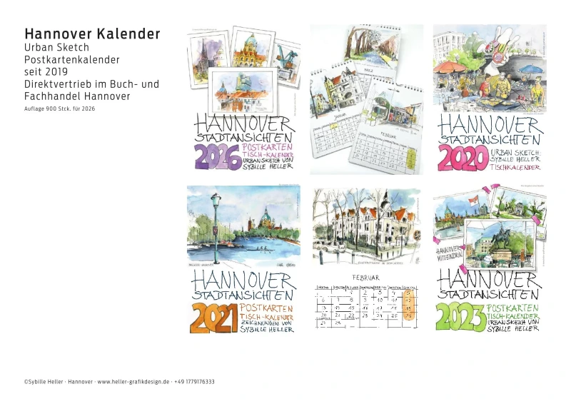 Kalenderblätter mit gezeichneten Hannover-Stadtansichten als Beispiel für ein Editorial-Raster